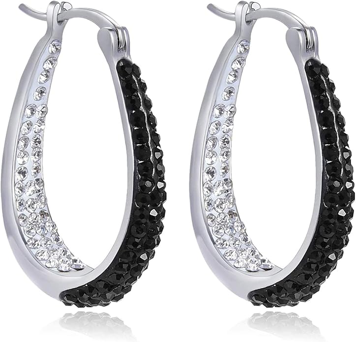 Savlano 14K White Gold Plated Inside Out Crystal Hoop Earrings For Women Comes With Savlano Gift Box
