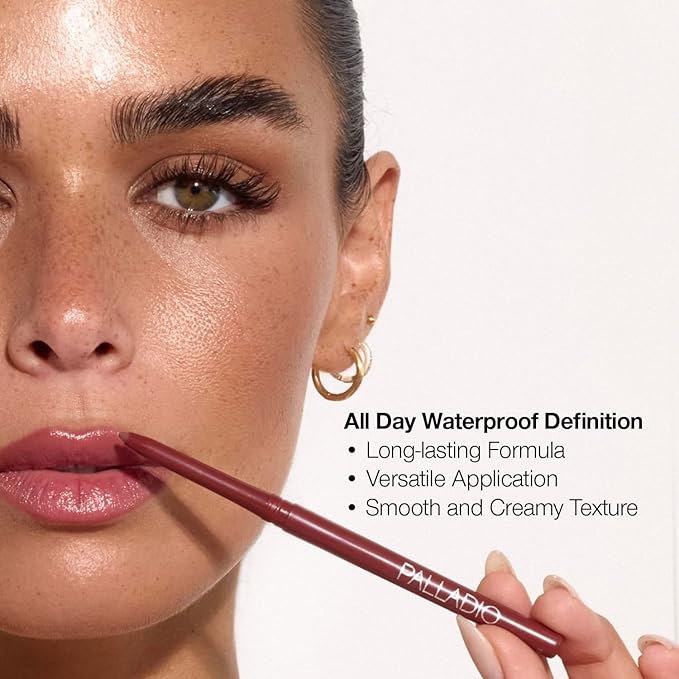 Palladio, Retractable Waterproof Lip Liner High Pigmented and Creamy Color Slim Twist Up Smudge Proof Formula with Long Lasting All Day Wear No Sharpener Required, Plum
