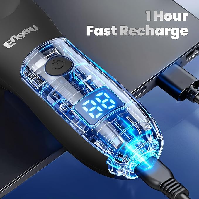 ENSSU Trimmer for Men, Manscape Body Hair Trimmer for Men with Ceramic Blade & LED Light, Waterproof Electric Shaver Groomer for Pubic Hair, Chest, Legs & Bikini, Pubic Hair Trimmer for Wet/Dry Use