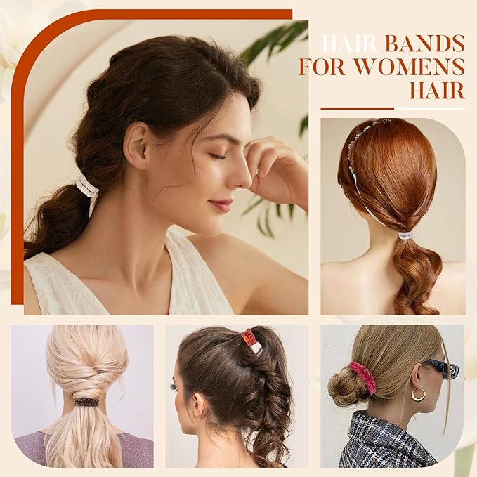Braided Hair Ties No Damage, 10 Pcs Soft Plush Hair Bands for Women's Hair, Bracelet Hair Elastics & Ponytail Holders for Thick Hair - Ember Glow