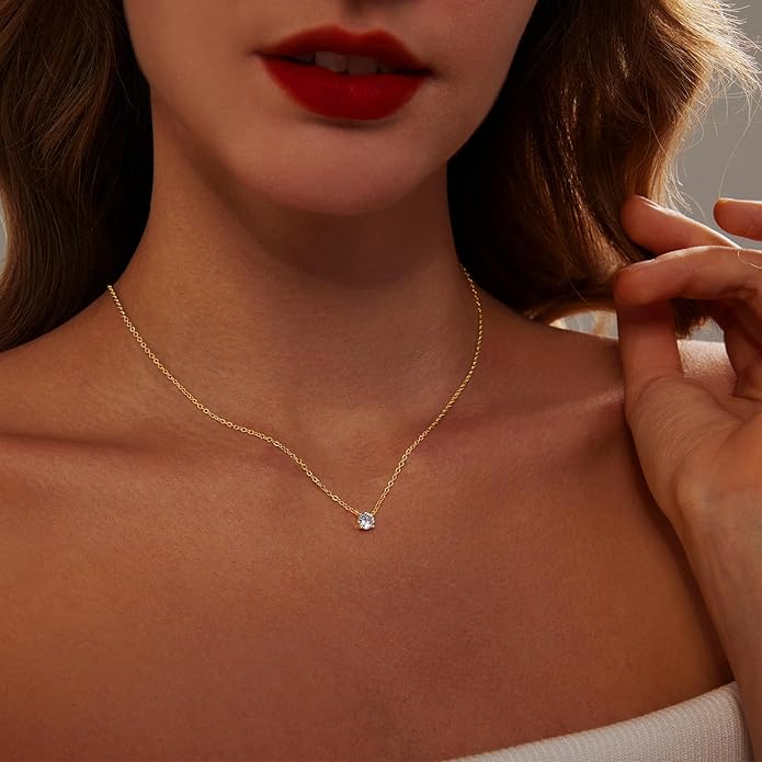 Luxval Diamond Pendant Gold Necklace for Women，Dainty 18k Gold Plated Choker Necklaces Simple Gold Jewelry Gifts for Women Girls