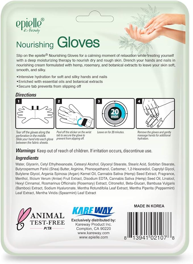 Epielle Nourishing Hand Mask 6 Pairs, Repair and Soften with Hemp & Rosemary Extract, Deep Moisturizing Gloves for Dry, Cracked Hands, Self Care Gifts for Women, Spa Kit, Stocking Stuffers