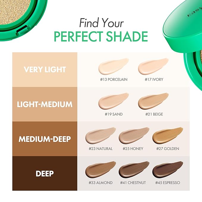 Easydew Mela B Toning Ampoule Cushion Refill - 2-in-1 Korean Skin Care & Face Beauty Makeup - Age-Defying Full Coverage Cushion Foundation with Niacinamide & Hyaluron-Vital C 0.45 oz (#45 Espresso)