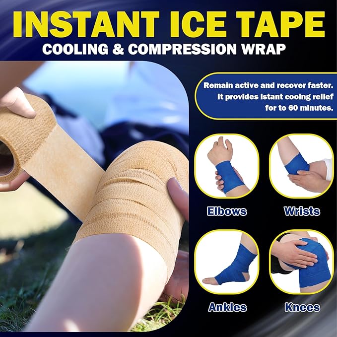 Geiserailie 2 Pcs Instant Cooling Ice Tape Self Sticking Compression Wrap Reusable Sport Ice Tapes No Refrigeration Needed Athletic Muscle Bandage for Pain Relief and Swelling (Skin Color,3 Inches)