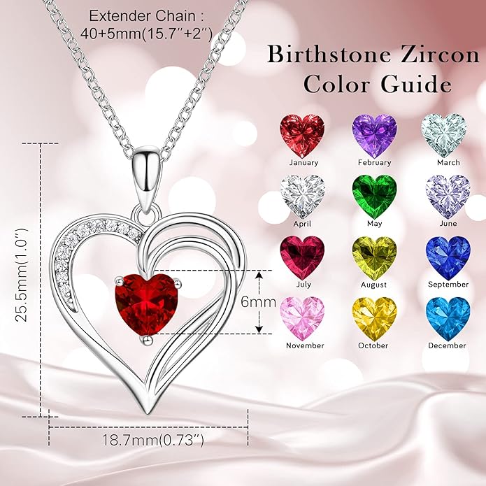 AM ANNIS MUNN 925 Sterling Silver Heart Necklace for Women Birthstone Necklace Silver Jewelry for Womens Jewelry Gifts for Women Her Mom