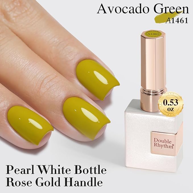 Double Rhythm Gel Polish 15ML Jelly Sheer Pastel Light Milky Color Pearl White Bottle 1 PC 0.5 OZ Full Size Nail Art Salon at Home (Avocado Green-D1461)