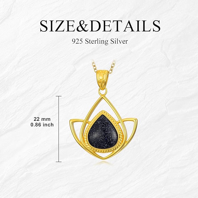 RYNSITO Blue Sandstone Necklace for Women 18+2 Inch Adjustable Chain Elegant Blue Sandstone Pendant Necklace Gift for Her Exquisite Jewelry