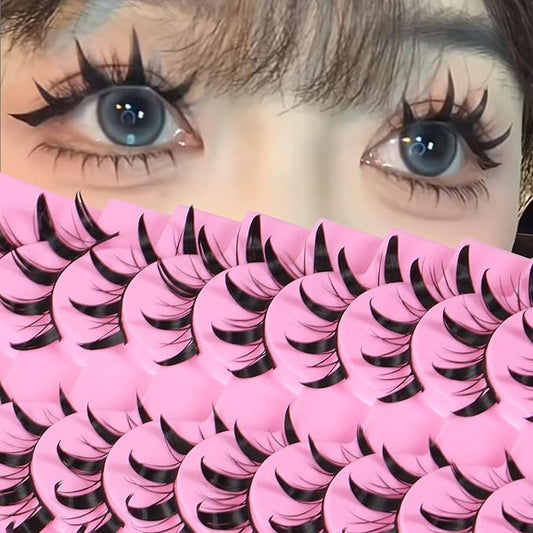 outopen 10 Pairs Doll Manga Lashes Japanese Lashes Spiky Anime Manhua Lash Wet Look Manga Eyelashes Cosplay Makeup False Eyelashes(Wet Doll Eye 10-16 MM)