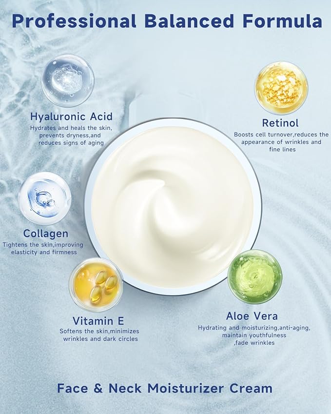 Ragkun Retinol Cream for Face, Collagen Neck Creams for Tightening and Firming, Anti Aging Day & Night Facial Moisturizer for Women & Men, Instant Face Lift Wrinkle Cream 1.7 fl. oz.