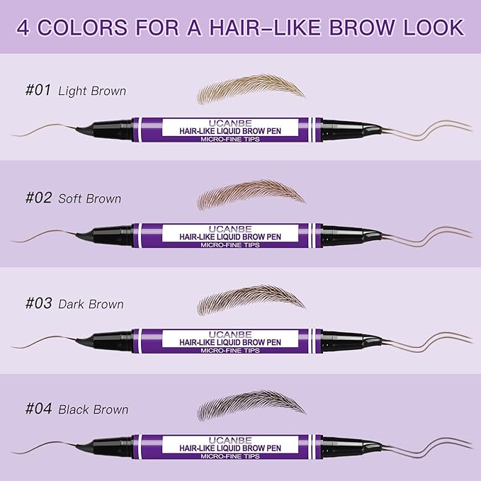 UCANBE Curved Eyebrow Pencils for Women with Spoolie Brush,Dual-Ended Eyebrow Pen with 2-Fork-Tip&Precise Brush-Tip,Microblading Brow Pen for Hair-Like Brows,Waterfool, Long Lasting,Black Brown