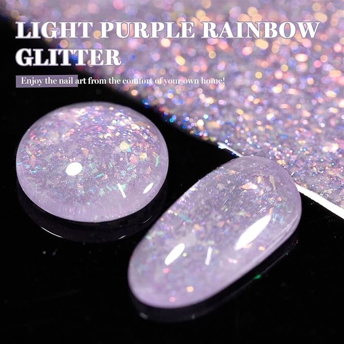 RARJSM Light Purple Glitter Gel Nail Polish Blue Green Big Rainbow Flakes Finish Shimmer Gelpolish 15ml Soak Off Sheer Jelly Tone Color Home Salon French Manicure Varnish Curing Requires