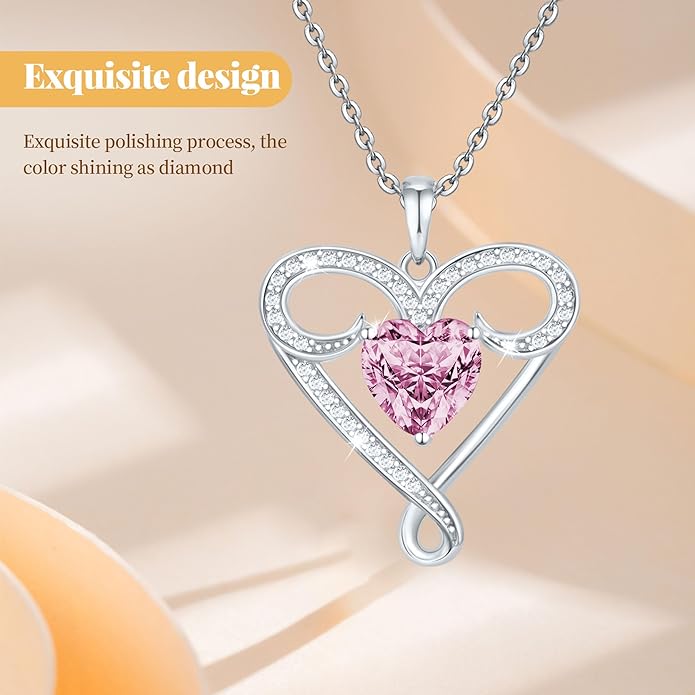 Yuelove Infinity Necklace for Women, 925 Sterling Silver Heart Necklace with 5A Zircon, White Gold Plated Adjustable Chain, Gift for Valentine's Day, Birthday, Anniversary for Wife, Girlfriend, Mom