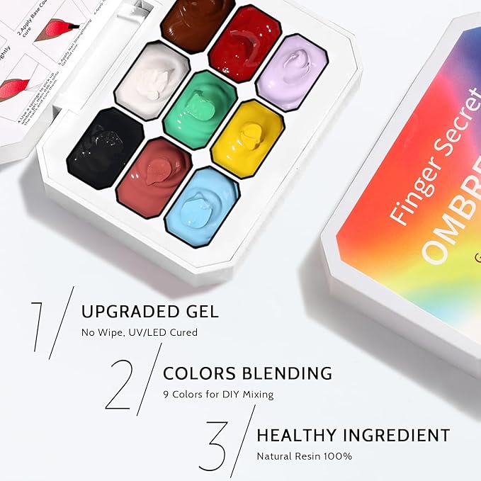 Karroy Christmas Gel Polish, 9 Colors Ombre Patting Gel Nail Polish Palette 100 Sponges 6 Brushes 1Grabber, Blending Color Gradient Painting Nails Art, No Wipe, UV/LED Cured (Set 03)