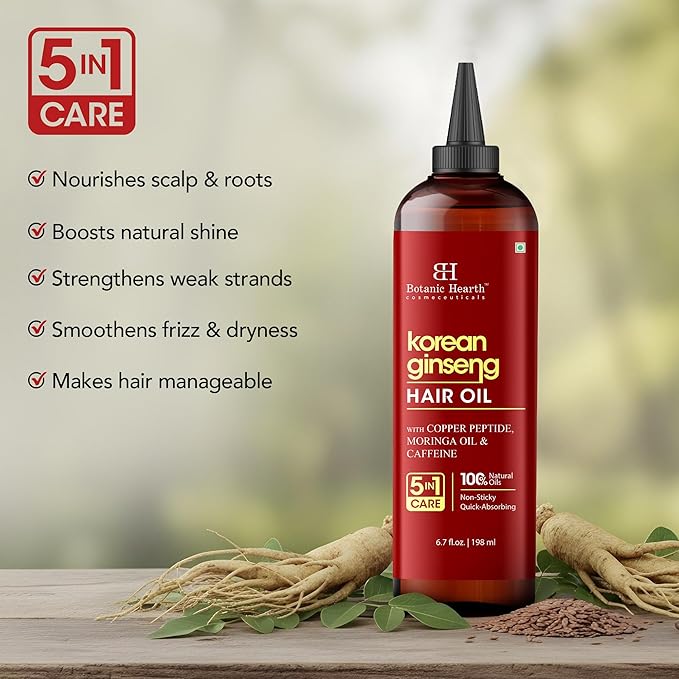 Botanic Hearth Hair Oil for Hair Growth & Hair Relaxer | Strengthening Dry, Frizzy, Damaged Hair & Scalp Treatment | Korean Ginseng Hair Oil – 6.7 Fl Oz