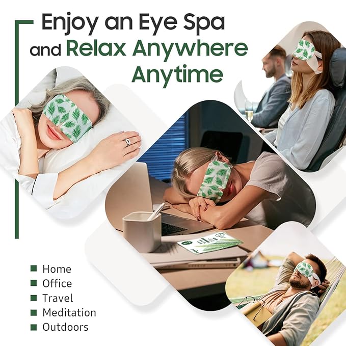 BeHoomi 30Packs Steam Eye Mask, Heated Eye Mask Warm Compress for Eyes, Self Heating Disposable Steam Mask for Home Sleep, Spa, Travel Essentials & Relaxation Gifts, Stocking Stuffers (Tea Tree)