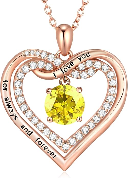 G&GEMSJEW Infinity Heart Birthstone Necklaces for Women, 925 Sterling Silver Jewelry, Pendant Heart Necklaces Birthday Anniversary Christmas Gift for Women Wife Mom Girlfriend Lady