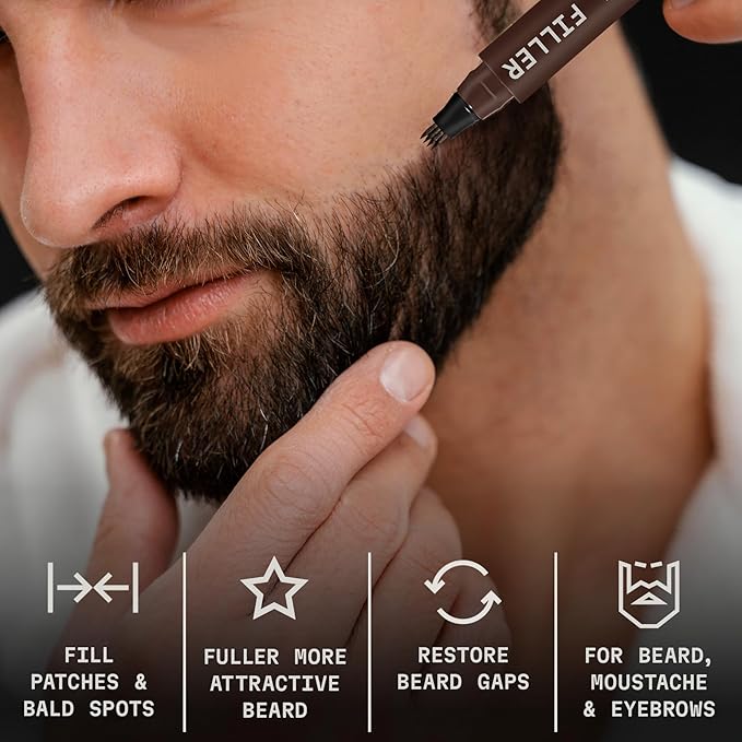Striking Viking Beard Pencil Filler Pen - Pack of 2, Dark Brown, Travel Size - Beard Filler for Men - Micro-Fork Tip Mustache Pen - Sharp Hairline Edges with Hairline Pencil