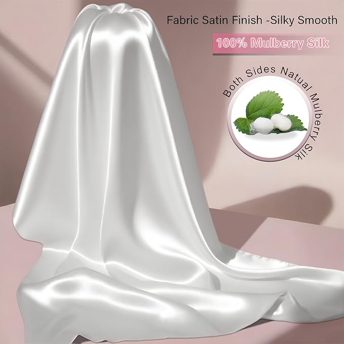 Mulberry Silk Pillow Cases with Zipper, Ultra Smooth Breathable Cooling Pillow Cases for Hot Sleepers, Silk Satin Pillowcase for Hair and Skin, Gifts for Women (Cream White, Standard Size, 1 Pack)
