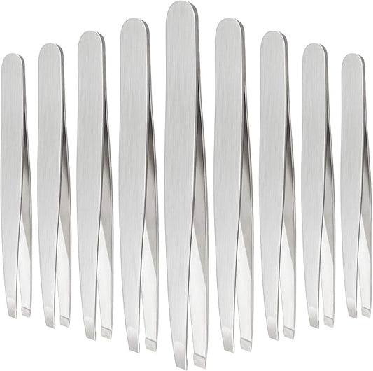 Mudder 12 Pcs Eyebrow Tweezers Set for Facial Hair Stainless Steel Slanted Tip Tweezers in Bulk for Men and Women (Silver)