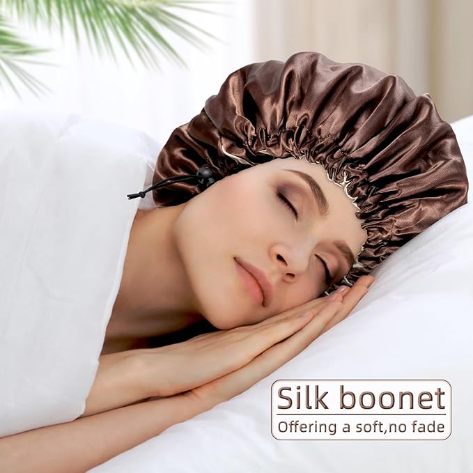 Satin Silk Bonnet For Curly Hair Bonnet Braid Bonnet For Sleeping Bonnets For Women Large Double-layer Adjustable