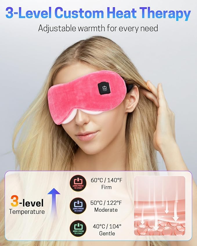 Heated Eye Mask for Dry Eyes, Stye Relief and Improved Sleep - Cordless Rechargeable Warm Compress with Graphene Heating, 3 Temp Settings, Auto Shut-Off, Washable Sleep Mask for Travel
