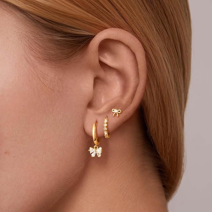Freekiss 3 Pairs Gold Hoop Earrings Set: Dainty Stud Earrings Trendy Small 14K Gold Plated Hypoallergenic Dangle Cartilage Huggie Hoop Earrings for Women Gold Jewelry for Women Gifts