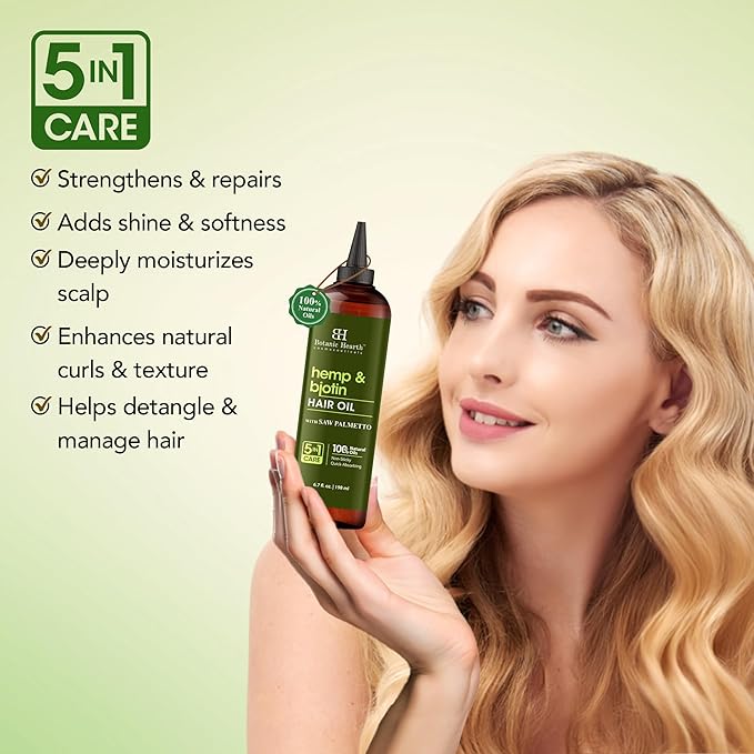 Botanic Hearth Hair Oil for Hair Growth & Hair Relaxer | Strengthening Dry, Frizzy, Damaged Hair & Scalp Treatment | Hemp & Biotin Hair Oil – 6.7 Fl Oz