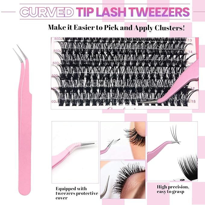 Qiveaory DIY Lash Extension Kit with 720pcs Lashes Clusters,1X/2X Magnification Compact Mirror with Light,Lash Bond and Seal,Eyelash Remover Tweezers Applicator Mascara Brush(10-18mm,30-60D Curl)