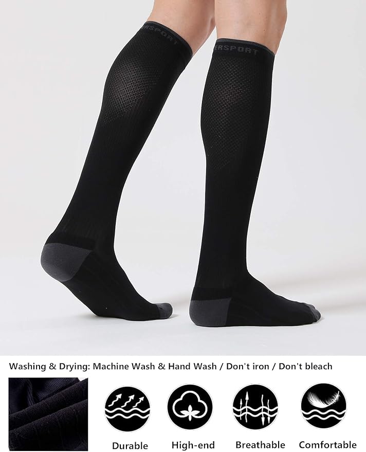 CelerSport 3 Pairs Compression Socks for Men and Women 20-30 mmHg Running Support Socks
