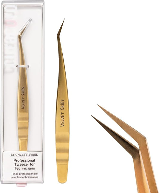 Curacoro Lash Tweezers - LashSmith 50° Long Tip Eyelash Tweezer for Isolation, Long Ultra-Firm Tip for Versatile Lashing Techniques