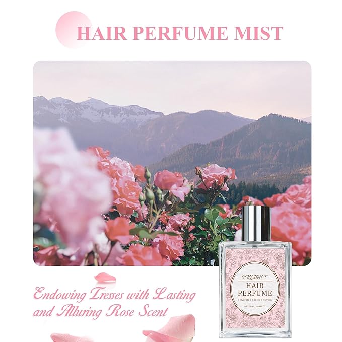 Hair Perfume for Women - Long-Lasting Scent, Frizz Control & Odor-Eliminating Formula, Pheromone-Infused, Hair & Body Fragrance Mist, Perfume Oil Nourishes & Hydrates, Fresh Romantic Rose Scent