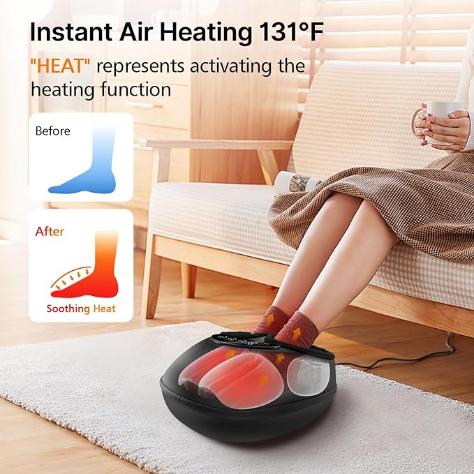 Emicool Shiatsu Foot Massager with Heat, Deep Kneading & Gentle Air Compression for Foot Wellness and Relaxation, Feet Massager, Electric Foot Massager Machine - Gifts for Women Men, Fits Size 13