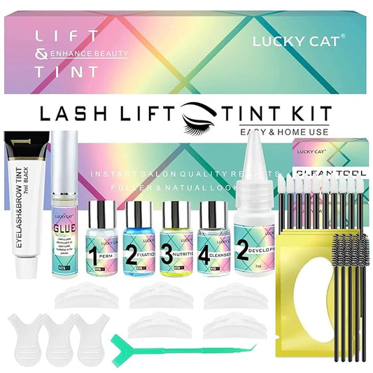 Lash Lift and Black Kit, Professional Brow Lamination and Black Kit, 4 In 1 Eyelash & Eyebrow Perm Kit, Quick Lifting & Voluminous Coloring, Easy to Use at Home Diy & Salon