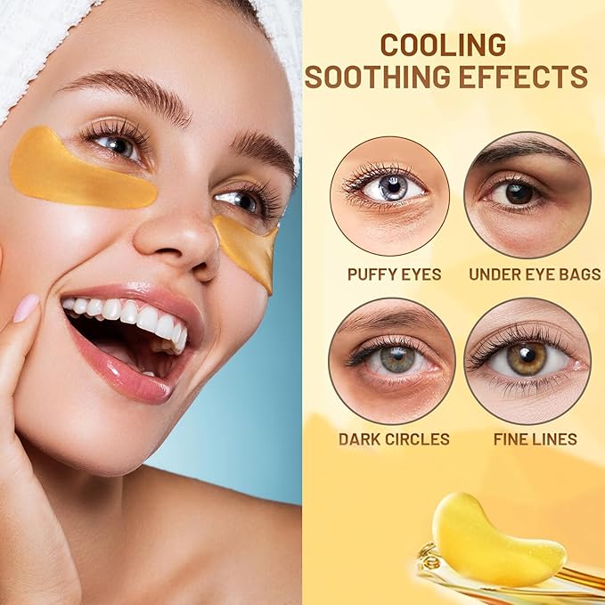 30 Pairs Lip Mask & Eye Mask, 24K Gold Crystal Gel Collagen Eye Patches for Puffy Eyes, Chapstick Bulk, Anti Wrinkle Patches for Lip, Hangover Kit, Bulk Gifts, Bulk Gifts for Coworkers, Cheer Gifts