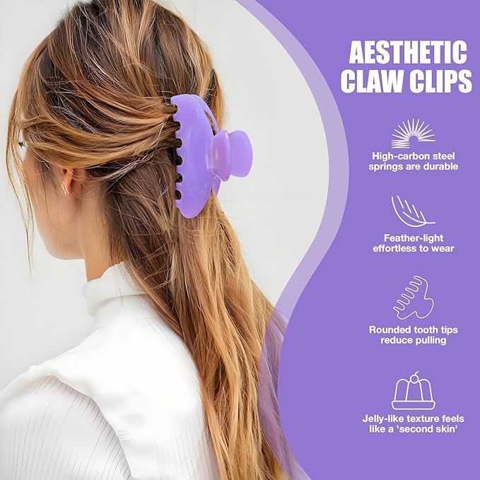 Big Hair Claw Clips for Thick Hair, Large Purple Hair Clips Acetate, Celluloid Butterfly Jaw Clips, Strong Hold for Women