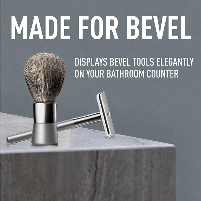 BEVEL Men's Starter Kit: Safety Razor, Shaving Brush, Stand, Cream, Oil, Balm & 20 Blades