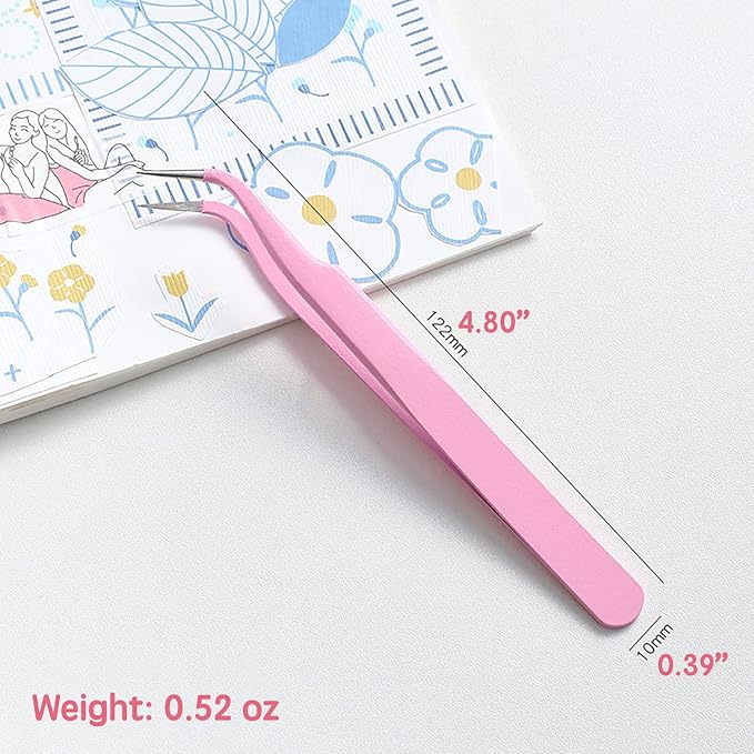 MAXLEAF 2PCS Stainless Tweezers Straight Curved Tweezers for Stickers Eyelash Extensions Precision Electronics Nail Rhinestone Jewelry, Scrapbooking Tools (Pink)