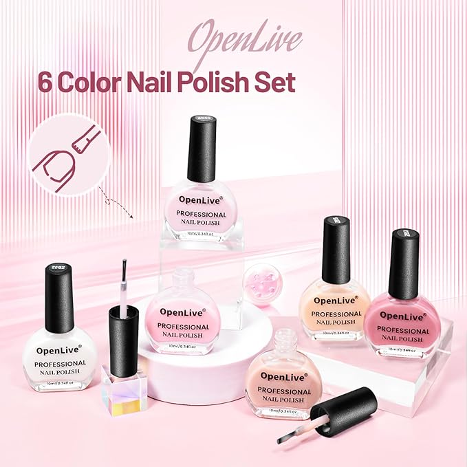 OpenLive Jelly Nail Polish Set 6 Colors White Pale Red Soft Pink Natural Nude Pale Purple Fresh Pink Purple All Seasons Neutral Color Quick Dry Nail Polish Set for Women Salon DIY Nail Art