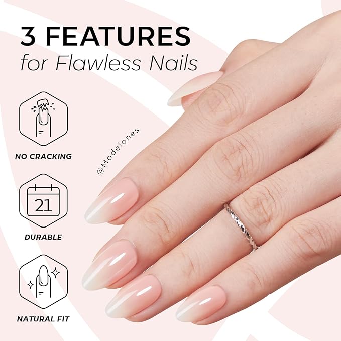 Modelones Pink Ombre Press on Nails Almond, Valentine's Day Chrome Short Almond Fake Nails, Nail Kit with Nail Glue Adhesive Tabs Mini Nail File, Nails Press Ons 32Pcs16 Sizes, Women Girl Gift