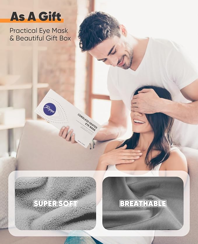 Heated Eye Mask, Cordless Warm Eye Compress for Dry Eyes, Blepharitis, Light Blocking Heat Eye Mask for Men Women, 1000mAh Rechargeable Battery and Washable Cover (Grey)