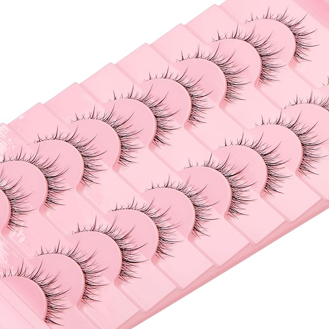 outopen 10 Pairs Manga Lashes Natural Look False Eyelashes Wispy Spiky Anime Lashes Korean Japanese Asian Style Cosplay Fake Eyelashes with Clear Band