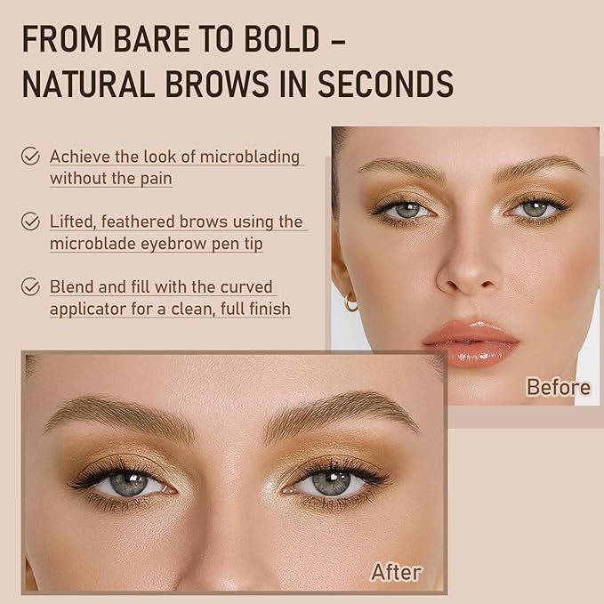 Blonde Color Dual-Ended Microblading Eyebrow Pencil for Women, 2 in 1 Liquid Eyebrow Pencil with Curved Tip and 4D Brow-Fection Microblading Pen, Shaped Fill HairLike Waterproof Eyebrows 01