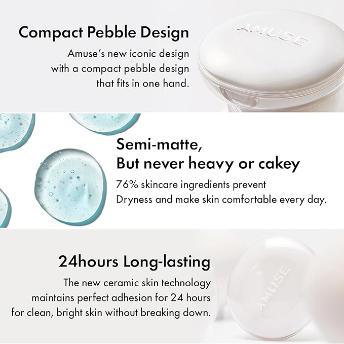 Amuse SEOUL Ceramic Skin Perfector Cushion Foundation (02 HEALTHY) | Long-lasting, Lightweight, Semi-matte, Flawless Coverage, Hypoallergenic, Vegan, Korean Beauty (15g / 0.52oz.)