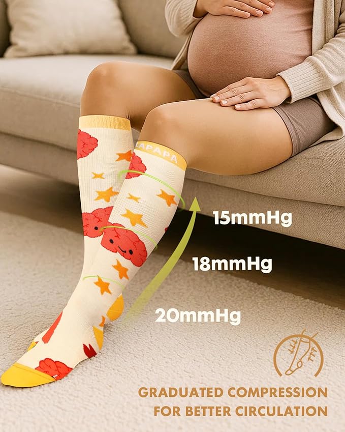 Lalapapa Thick Soft Cotton Compression Socks for Women Men 15-20mmHg Knee High Breathable Cotton Socks for All Day Comfort