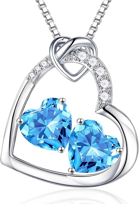 Iefil Valentines Day Gifts for Her - 925 Sterling Silver Heart Birthstone Necklace, Anniversary Birthday Gifts for Women Wife Girlfriend, Jewelry for Mom Daughter