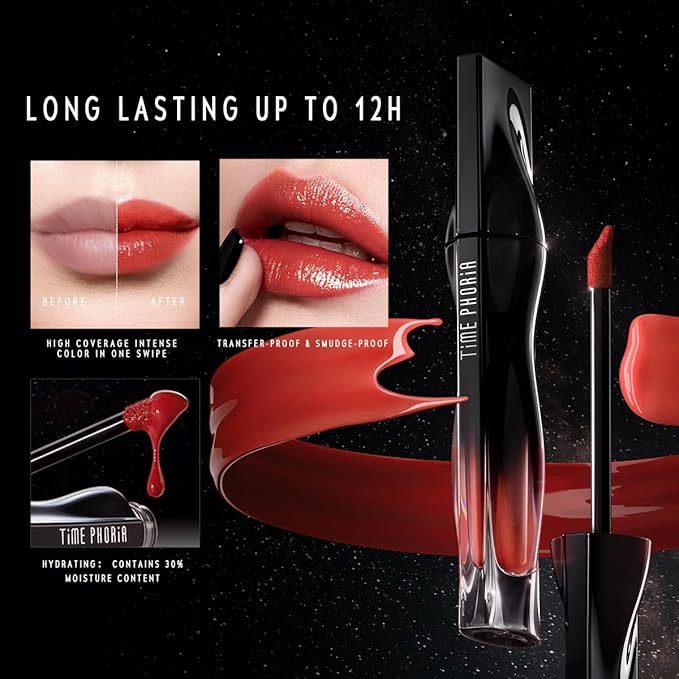 Stellar Dust Lip Stain 17 Eros, Transfer-Proof & Smudge-Proof Lip Gloss, Deep Warm Red Tinted Glossy Finish, High-Pigment Vibrant Color, Hydrating Lightweight Long-Lasting Lip Makeup