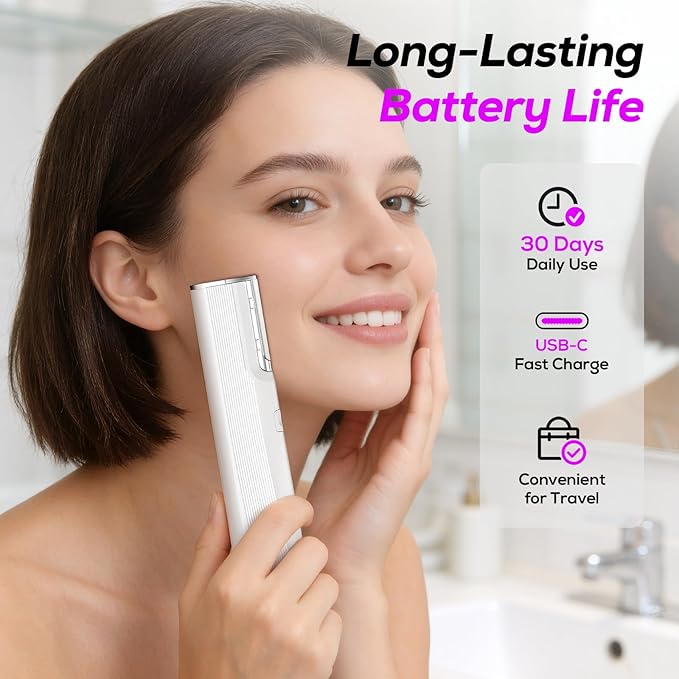 PEDOOD Dermaplane Razor for Women Face, Painless Sonic Dermaplane Tool with 10 Upgraded Micro Mesh Dermaplaning Blades, Women’s Facial Exfoliation & Peach Fuzz Hair Removal System (Off-White)