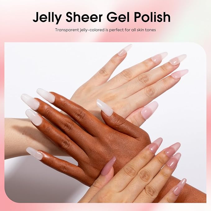 CANNI Jelly Nude Pink Gel Nail Polish Set- 6 Pcs 9 Ml Neutral Transparent Milky White Colors Gel Polish Kit, Soak Off LED Nail Gel Manicure Kit DIY at Home Salon Gifts