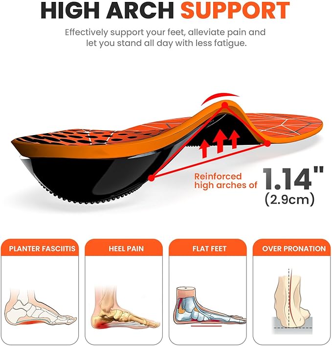 Plantar Fasciitis Arch Support Insoles - Welnove Heavy Duty High Arch Inserts Standing All Day, Fatigue Reduce - Orthotic Cushion for Foot Pain, Flat Feet, Heel Spurs, Man & Women, Fit Most Shoes (XS)
