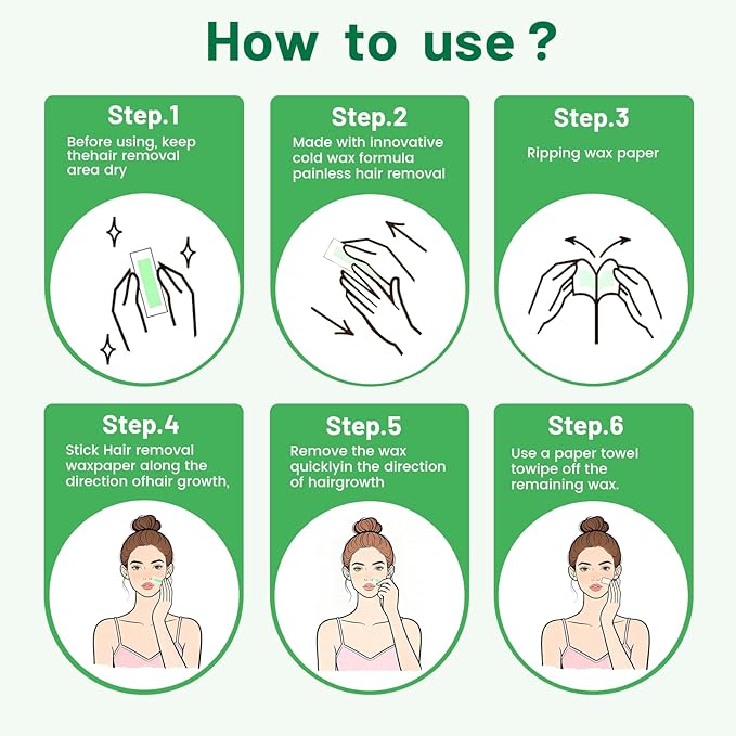 Wax Strips for Hair Removal - 98% Natural Formula for Sensitive Skin, Facial Hair Removal for Women - Gently and Quickly Removes Hair from Eyebrows, Body, Legs, and Bikini Line- Hypoallergenic 2Pcs